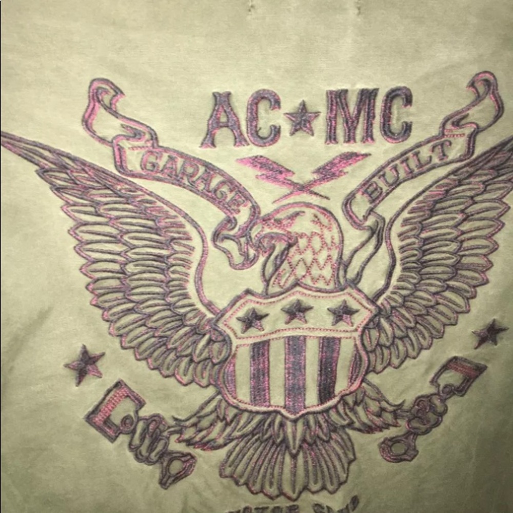 Affliction mens thick fabric shirt size Medium military green